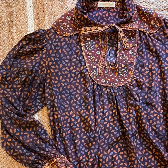 Ulla johnson aninda blouse agate tie neck long sleeve 100% silk size 10 m/l nwot - Picture 2 of 4